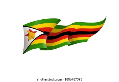 Símbolo del estado de la bandera de Zimbabue aislado en un cartel nacional de fondo. Tarjeta de saludo Día Nacional de la Independencia de la República de Zimbabue. Cartel de ilustración con bandera de estado realista.