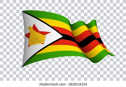 Simbabwes Flaggenstaatsymbol einzeln auf nationalem Hintergrund. Grußkartennationaler Unabhängigkeitstag der Republik Simbabwe. Illustrationsbanner mit realistischer Staatsflagge.