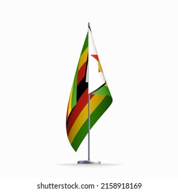 Simbabwes Flaggenstaatsymbol einzeln auf nationalem Hintergrund. Grußkartennationaler Unabhängigkeitstag der Republik Simbabwe. Illustrationsbanner mit realistischer Staatsflagge.