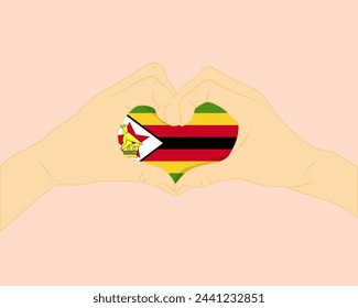 Bandera de Zimbabue con forma de corazón de dos manos, expresar el amor o el concepto de afecto, apoyar o donar a Zimbabue, signo de amor de corazón de mano, diseño vectorial, patriotismo y idea de nacionalismo