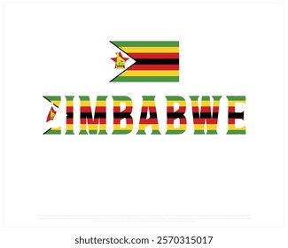 ZIMBABWE flag Typography with flag on a white background, Vector design of ZIMBABWE flag typography, Flag of Zimbabwe, National Day Design, ZIMBABWE Day design