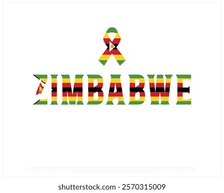 ZIMBABWE flag Typography with ribbon flag on a white background, Vector design of ZIMBABWE flag typography, Ribbon Flag of Zimbabwe, National Day Design, ZIMBABWE Day design
