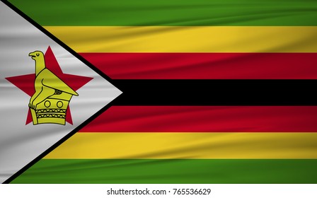 Zimbabwe flag vector. Vector flag of Zimbabwe blowig in the wind. EPS 10.