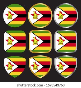 zimbabwe flag vector icon set with gold and silver border