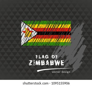 Zimbabwe flag, vector sketch hand drawn illustration on dark grunge background