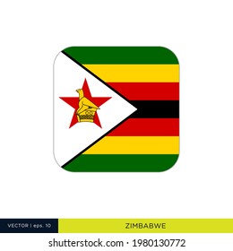 Plantilla de diseño de la ilustración del material de vectores de bandera de Zimbabue. Forma cuadrada redondeada.