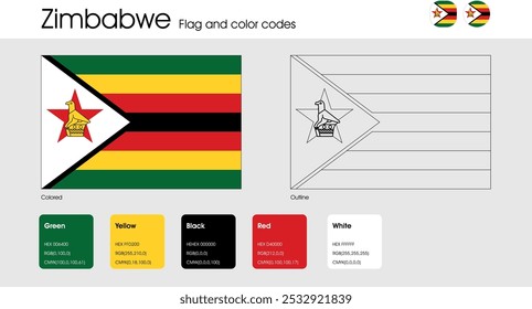 Versión de la bandera de Zimbabue de colores, contorno e iconos
