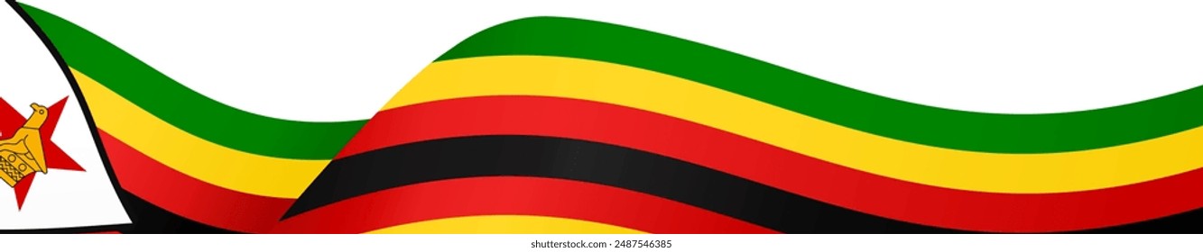 Simbabwe-Flaggenwelle isoliert auf PNG oder transparenter Hintergrund-Vektorillustration.  