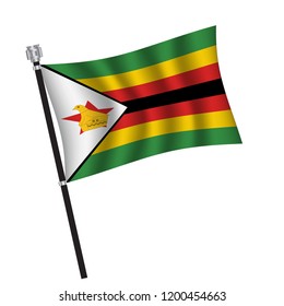 Zimbabwe flag , flag of Zimbabwe waving on flag pole, vector illustration EPS 10.