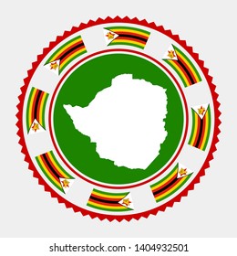 Zimbabwe flat stamp. Round logo with map and flag of Zimbabwe. Vector illustration.