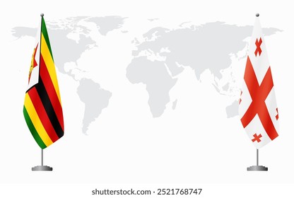 Banderas de Zimbabue y Georgia para reunión oficial en el contexto del mapa mundial.