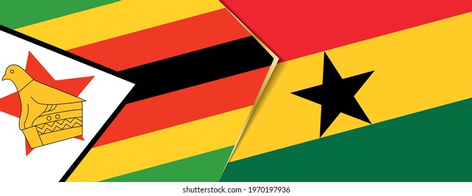 Zimbabwe and Ghana flags, two vector flags symbol of relationship or confrontation.