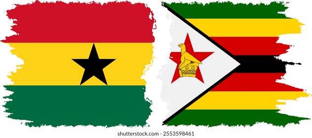 Zimbabwe and Ghana grunge flags connection, vector