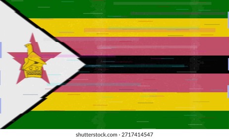 Zimbabue Vector Video de bandera de falla, distorsión dividida RGB, ilustración digital abstracta del marco