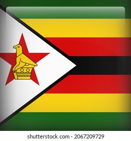 Zimbabwe Glossy 3D Square Country Flag Icon