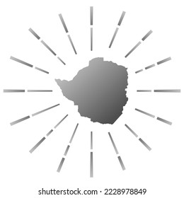 Zimbabwe gradiented sunburst. Map of the country with colorful star rays. Zimbabwe illustration in digital, technology, internet, network style. Vector illustration.