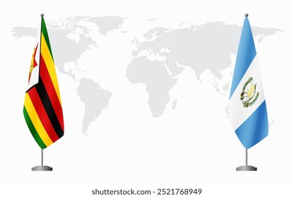 Banderas de Zimbabue y Guatemala para reunión oficial en el contexto del mapa mundial.