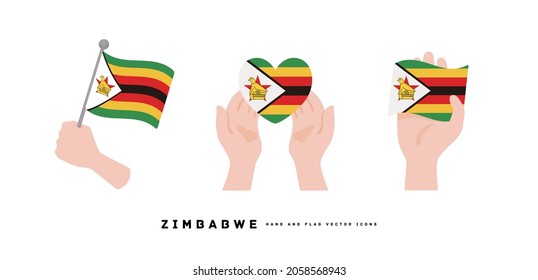 [Zimbabwe] Hand and national flag icon vector illustration