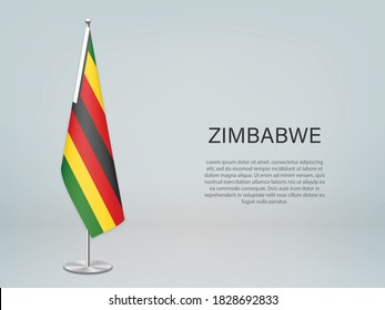 Zimbabwe hanging flag on stand. Template for politic conference banner