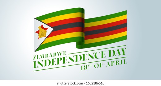 Zimbabwe happy independence day vector banner, greeting card. Zimbabwean wavy flag in nonstandard composition for 18th of April national holiday