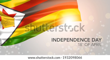 Zimbabwe happy independence day vector banner, greeting card. Zimbabwean realistic wavy flag in 18th of April national patriotic holiday horizontal design
