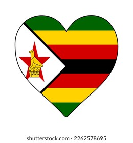 Zimbabwe Heart Shape Flag. Love Zimbabwe. Visit Zimbabwe. Eastern Africa. Africa. African Union. Vector Illustration Graphic Design.