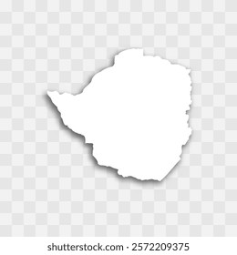 Zimbabwe high detailed vector representation of country silhouette. White color on transparent background with dropped shadow. For educational, decorative, or informational use.