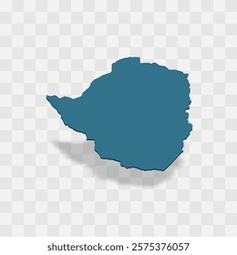 Zimbabwe high detailed vector representation of country silhouette. 3D map on transparent background with dropped shadow. For educational, decorative, or informational use.