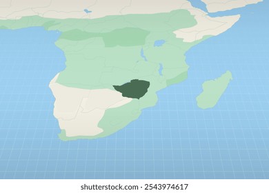 Zimbabue destacó en un mapa detallado la ubicación geográfica de Zimbabue. Mapa de Vector.