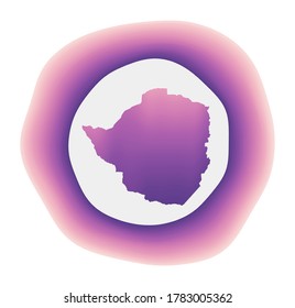 Zimbabwe icon. Colorful gradient logo of the country. Purple and red Zimbabwe rounded sign with map for your design. Vector illustration.