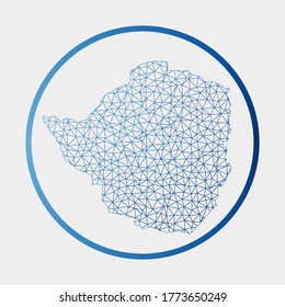 Icono de Zimbabue. Mapa de red del país. Firma redonda de Zimbabue con anillo de degradado. Tecnología, internet, red, concepto de telecomunicaciones. Ilustración vectorial.