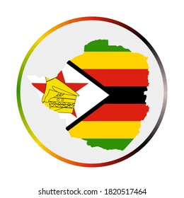Zimbabwe icon. Shape of the country with Zimbabwe flag. Round sign with flag colors gradient ring. Radiant vector illustration.