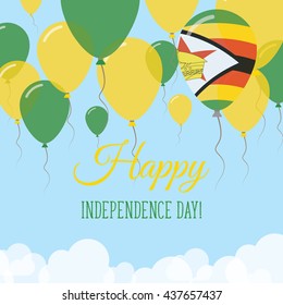 Zimbabwe Independence Day Flat Patriotic Card. Happy National Day Zimbabwe Vector Patriotic card. Flying Rubber Balloons in Colors of the Zimbabwean Flag.