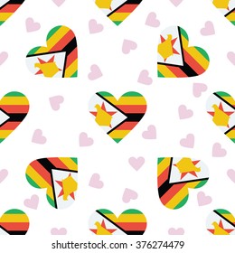 Zimbabwe independence day seamless pattern. Patriotic country flag background. Zimbabwe flag in the shape of heart. Vector seamless pattern.
