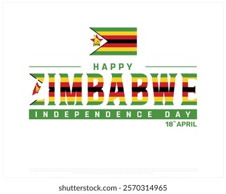 ZIMBABWE Independence Day vector design on a white background with flag, Independence Day of Zimbabwe, Typographic Design of ZIMBABWE National Day, Flag of Zimbabwe