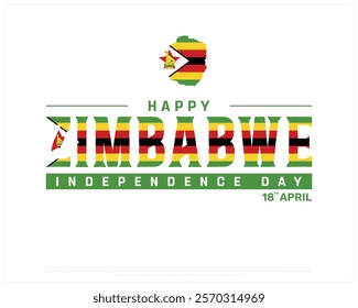 ZIMBABWE Independence Day vector design on a white background with map flag, Independence Day of Zimbabwe, Typographic Design of ZIMBABWE National Day, Map of Zimbabwe