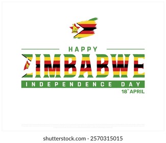 ZIMBABWE Independence Day vector design on a white background with brush flag, Independence Day of Zimbabwe, Typographic Design of ZIMBABWE National Day, Brush flag of Zimbabwe