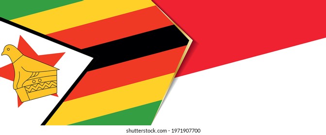 Zimbabwe and Indonesia flags, two vector flags symbol of relationship or confrontation.