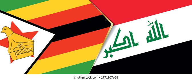Zimbabwe and Iraq flags, two vector flags symbol of relationship or confrontation.
