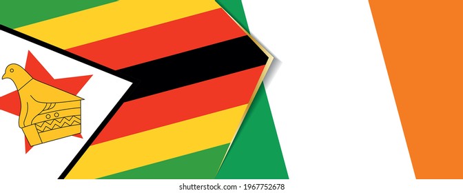 Zimbabwe and Ireland flags, two vector flags symbol of relationship or confrontation.