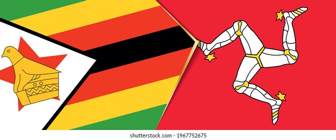 Zimbabwe and Isle of Man flags, two vector flags symbol of relationship or confrontation.