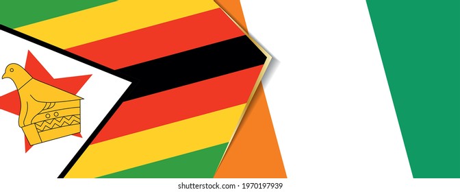 Zimbabwe and Ivory Coast flags, two vector flags symbol of relationship or confrontation.