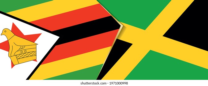 Zimbabwe and Jamaica flags, two vector flags symbol of relationship or confrontation.