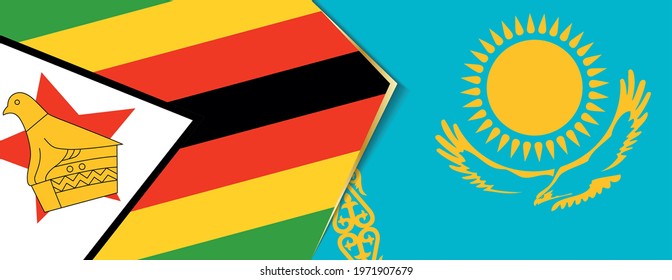 Zimbabwe and Kazakhstan flags, two vector flags symbol of relationship or confrontation.
