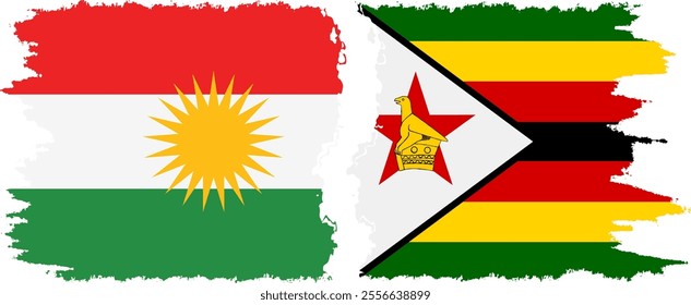 Zimbabwe and  Kurdistan grunge flags connection, vector