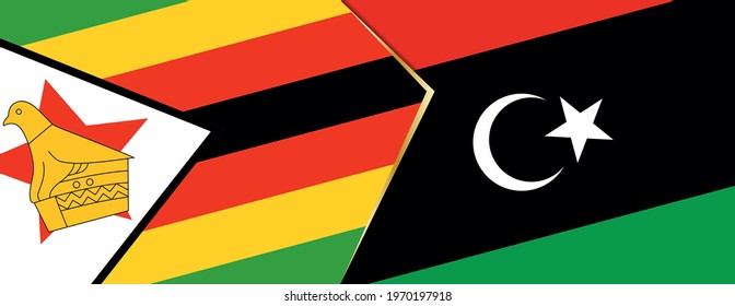 Zimbabwe and Libya flags, two vector flags symbol of relationship or confrontation.