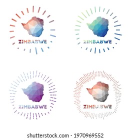 Zimbabwe low poly sunburst set. Logo of country in geometric polygonal style. Vector illustration.