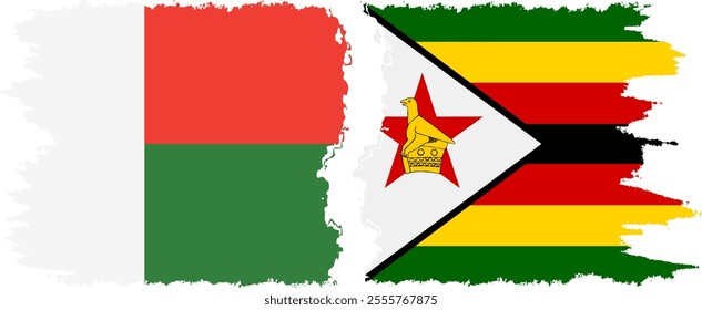 Zimbabwe and Madagascar grunge flags connection, vector