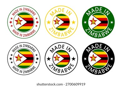 Zimbabwe Made in Stamp in circle with flag Vector template on white background