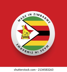 Zimbabue Hecha en la plantilla vectorial de Zimbabue. Icono del vector de bandera de Zimbabue. Puede utilizarse como pegatina, insignia, alfiler, emblema, etiqueta y tarjeta de impresión. 